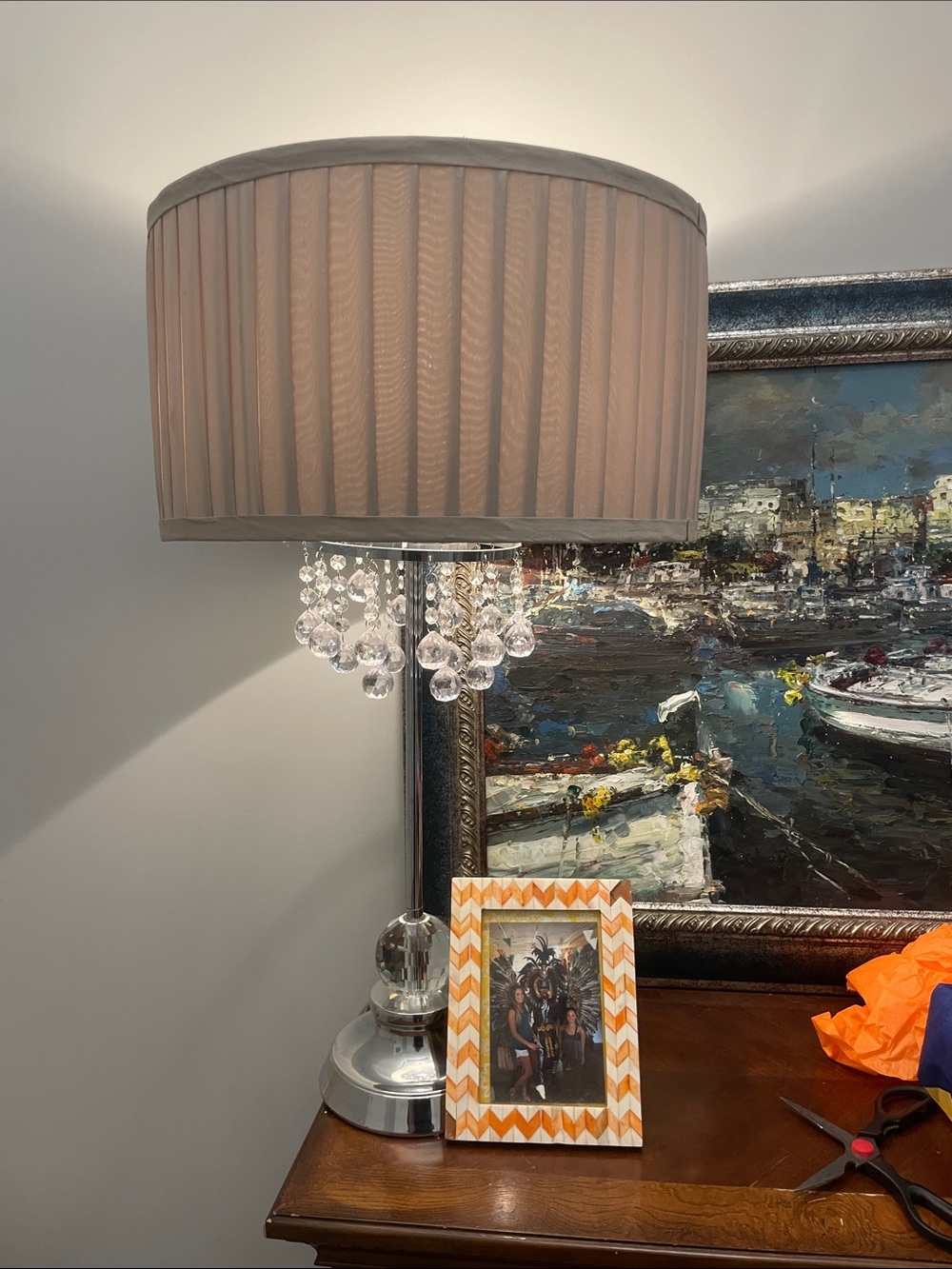 Crystal Accent Table Lamp with Ivory Pleated Shade - Picture 3 of 3